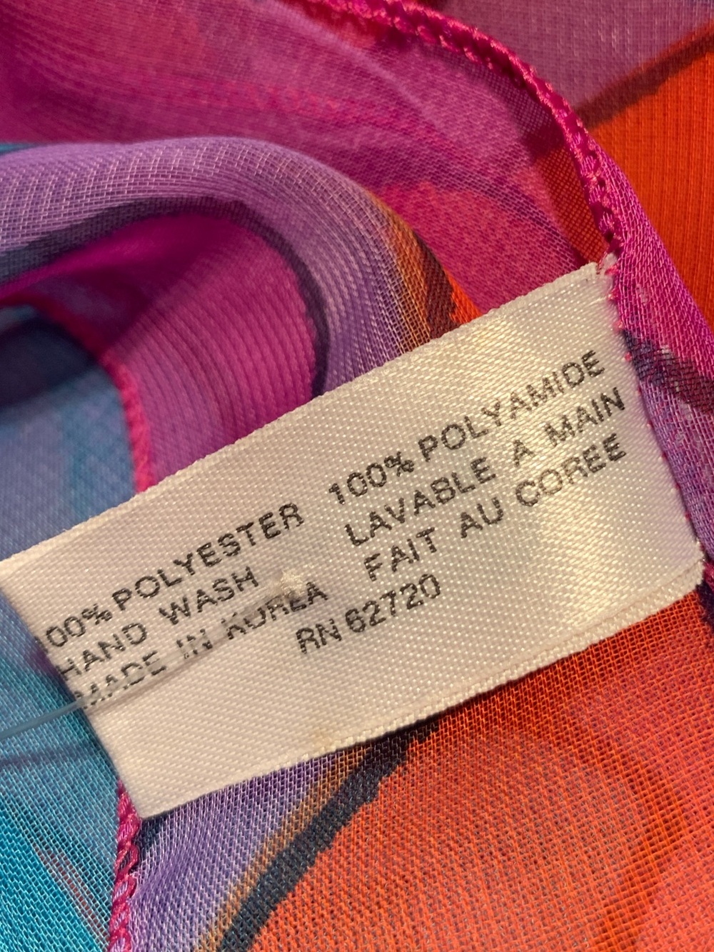 Oblong Geometric Sheer Scarf - Orange, Purple & Blue, 13x64" - Picture 3 of 3